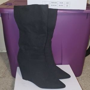 Forever21 Mid Calf Suede Black Wedge Bootie - Sz 8